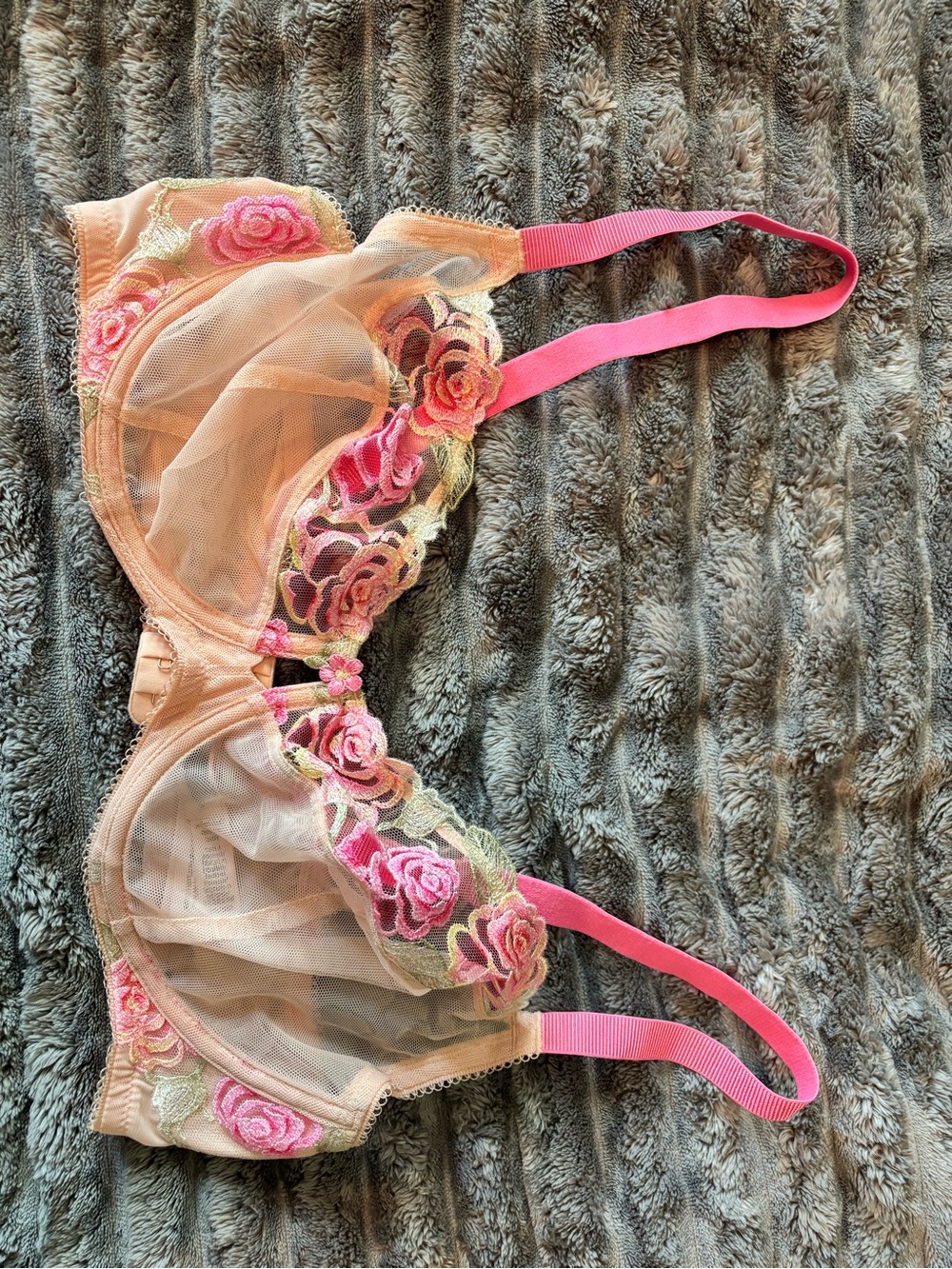 Dream Angels Unlined Demi Sheer Pink Floral Embroidered Underwire Bra 38D